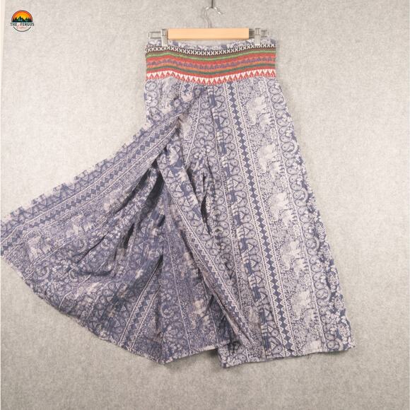 Palazzo Pants Wide Leg Multicolor Elastic Waist Paisley Cotton Knit Women's M - Picture 3 of 11